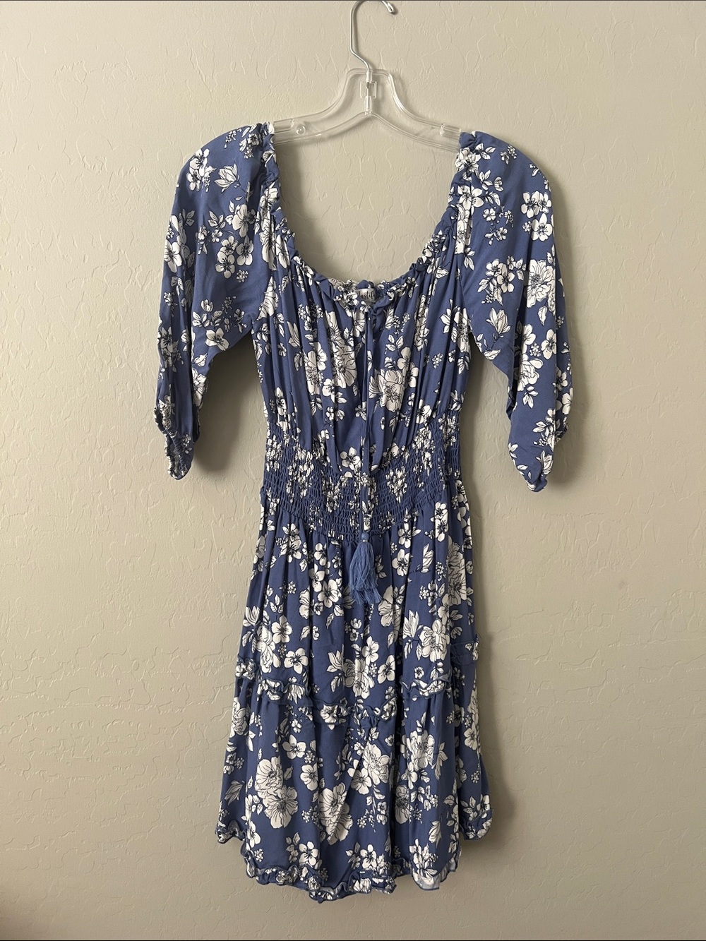 Justify Blue Floral Tie-Front Smocked Mini Dress